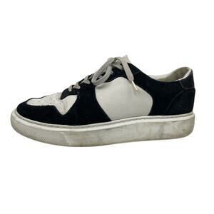 Arne Essential Black White Leather Lace Up Round Toe Athletic Sneakers Shoes 9.5